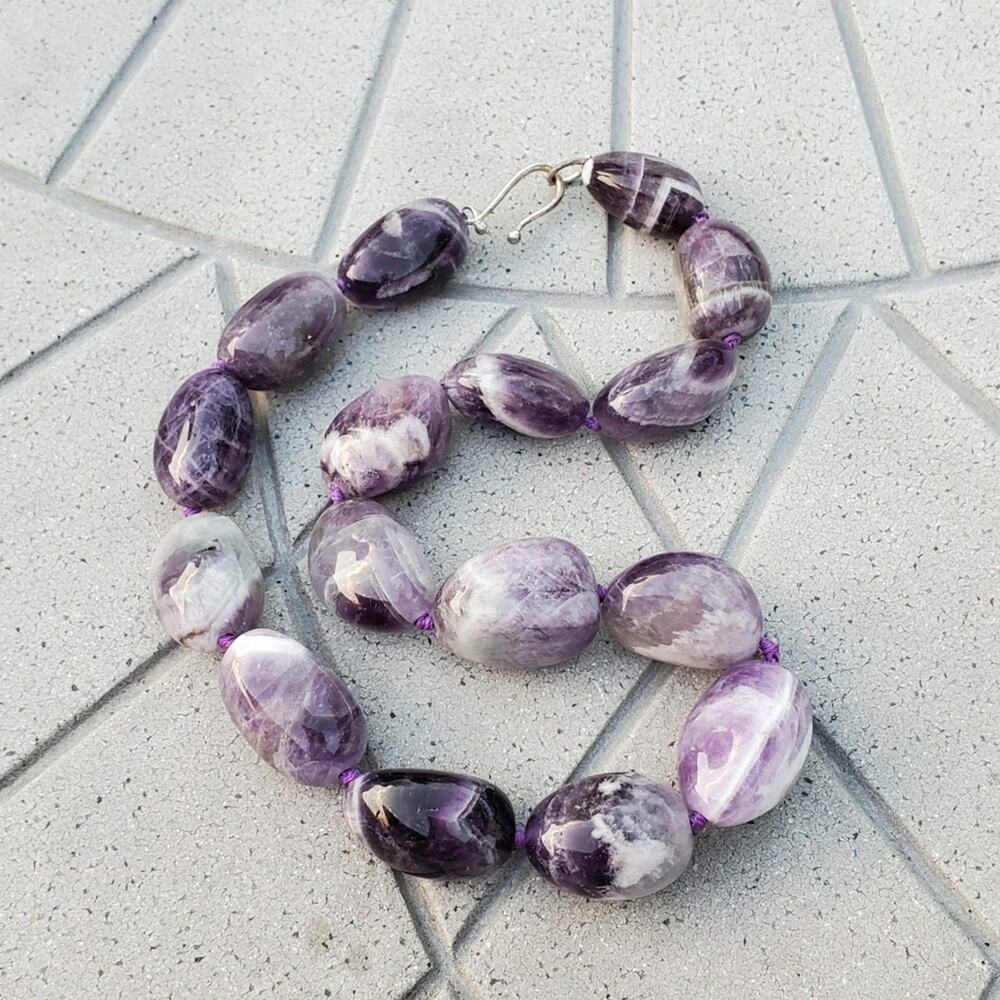 MMA BMCo Sterling Silver Polished Chevron Amethyst Nugget Statement Necklace - Picture 3 of 11